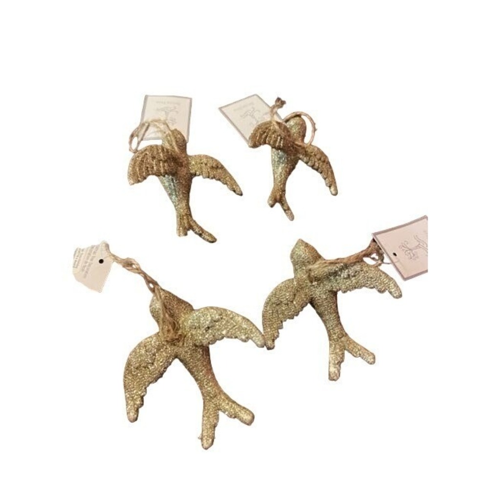 Set Of 4 Glittering Gold Bird Ornaments For Home Decor & Holiday Decorations